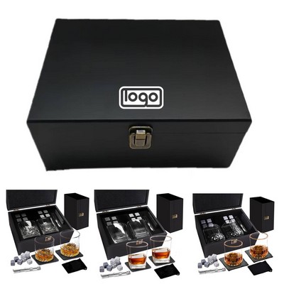 Whiskey Stones Glass Wooden Box Set